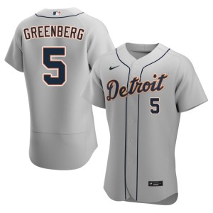 Men's #5 Gray The Tigs Embroidery Hank Greenberg Jersey 911117-131