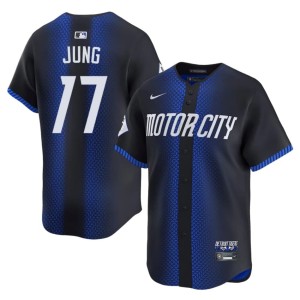 Mens The Tigs Blue City Connect Jace Jung #17 Embroidery Jersey 332947-380