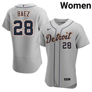 Women's Gray #28 Detroits Javier Baez Stitched Jersey 285974-835