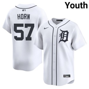 Youth D Tigs #57 Authentic White Bailey Horn Jersey 742365-799