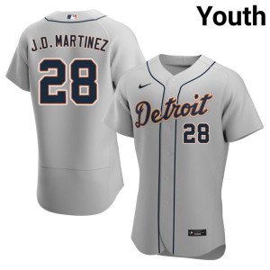 Youth D Tigers #28 Embroidery J.D. Martinez Gray Jersey 531386-527